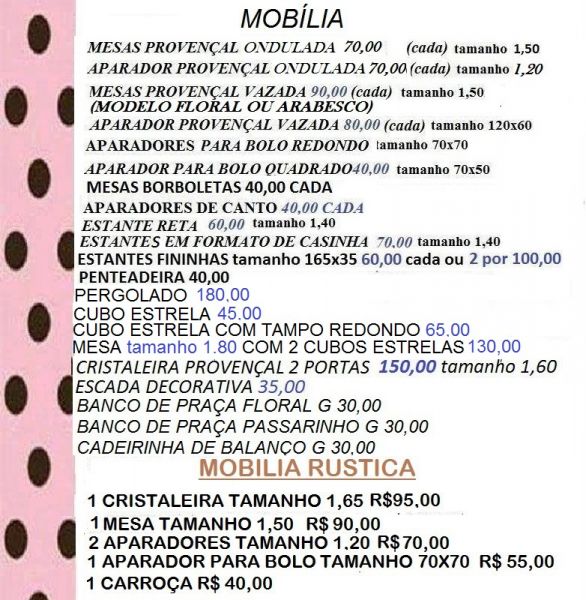 tabela de móveis